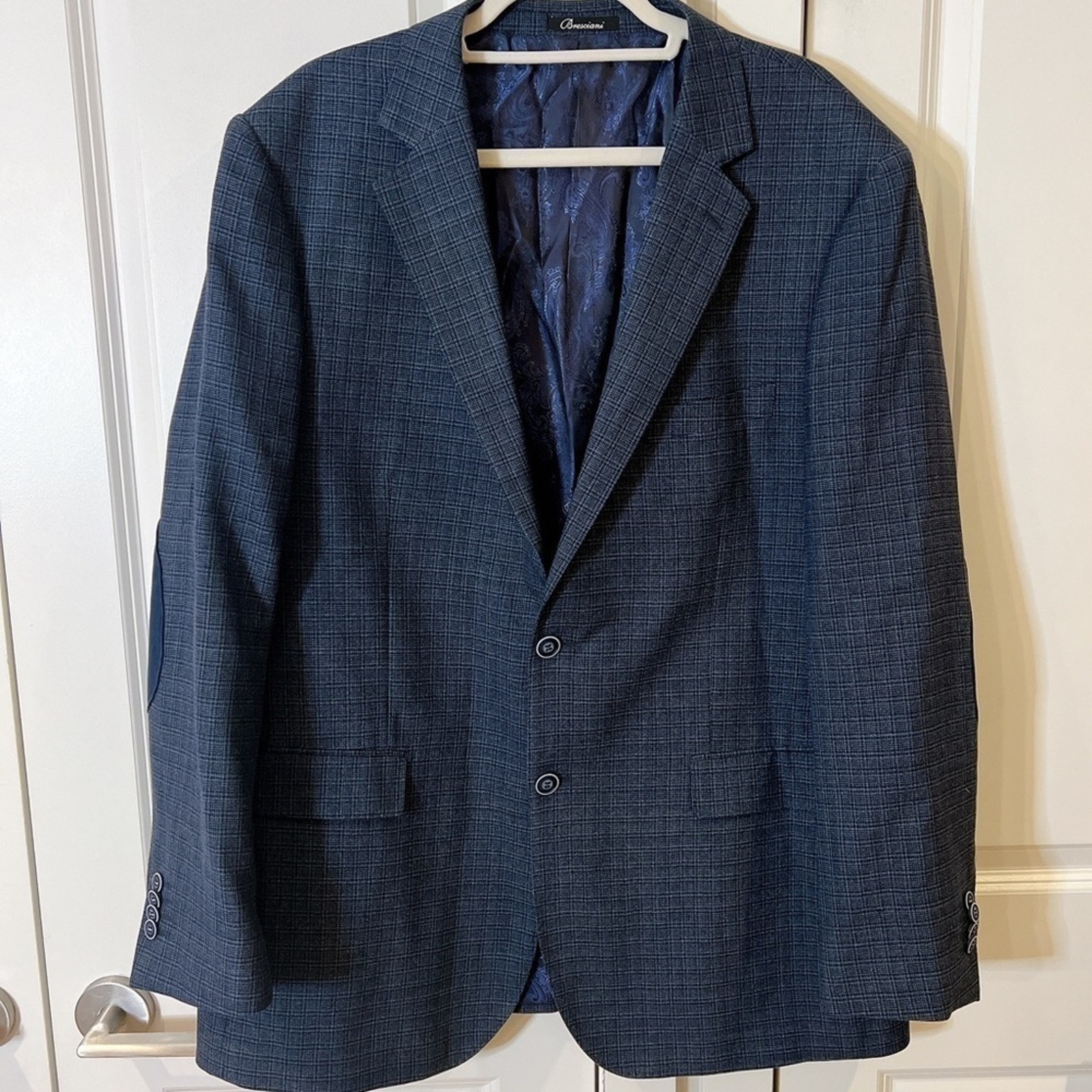 Bresciani Navy Blue Wool Plaid Weave Sports Coat Blazer | 46 Long